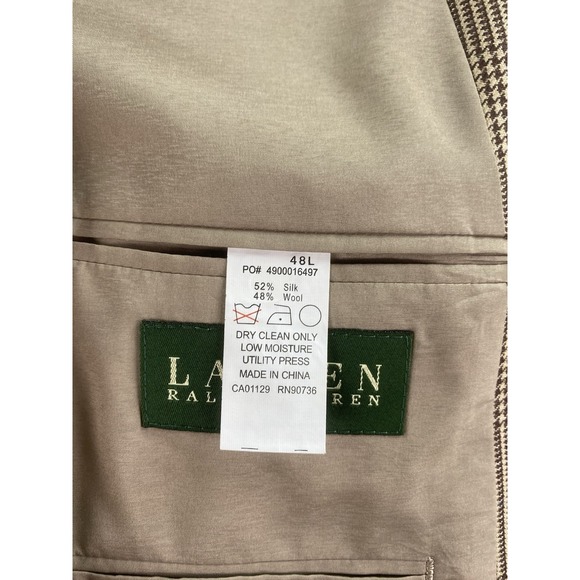 Vintage Ralph Lauren Sport Coat 48 L Beige Silk Wool Glen Plaid Designer LRL - Picture 11 of 13